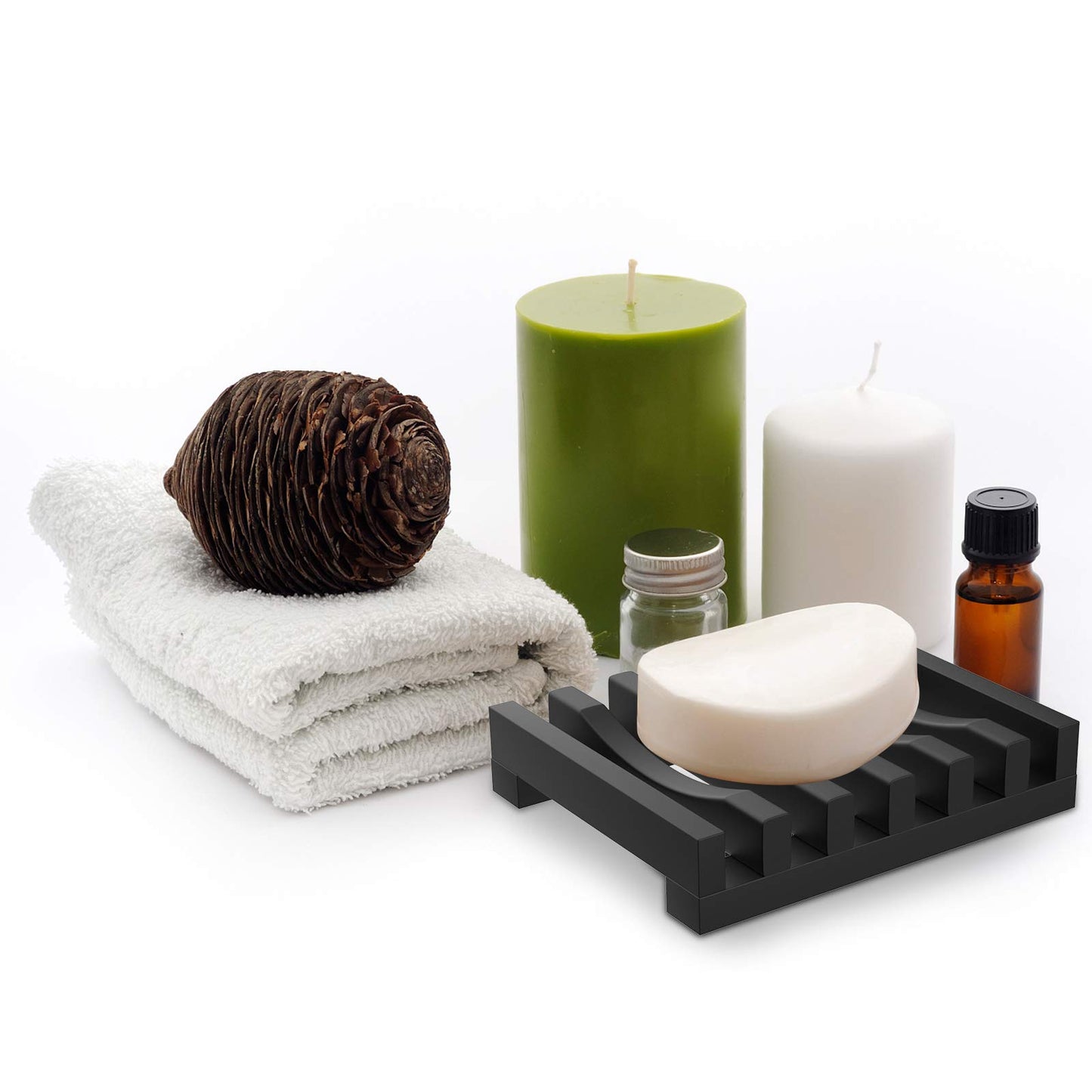 Topsky 2 Pack Silicone Soap Dish with Self-emptying Drainage Black