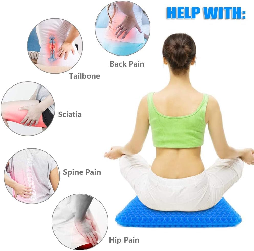 THE CHEESE CHEF New Gel Seat Cushion 50 x 50 x 5cm, Honeycomb Design Double Thick Gel Cushion with Relieving Back coccyx Pain Pressure