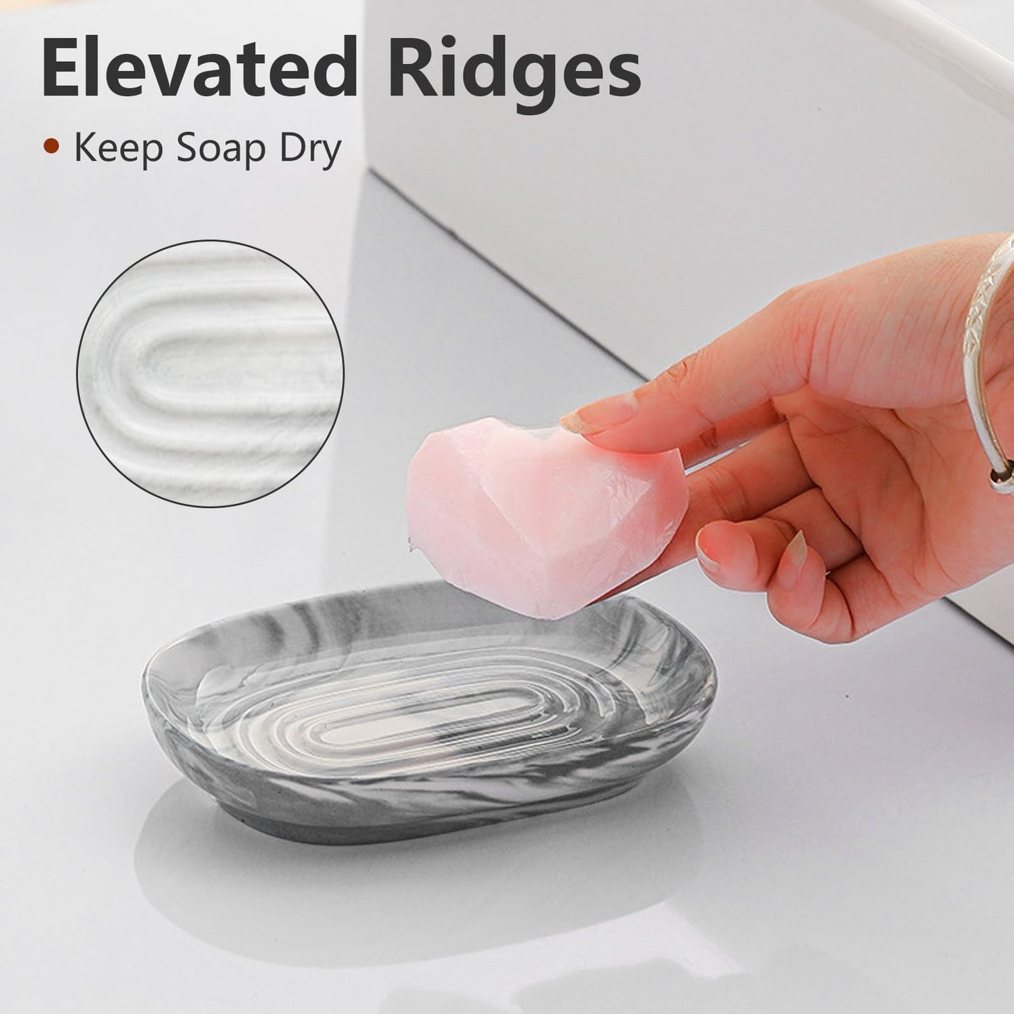 Soap Dish - Homiladi Ceramic Soap Case with Marble Pattern | Marble Tray | Anti-Slip Soap Holder & Tray for Bathroom, Shower, Kitchen Sink