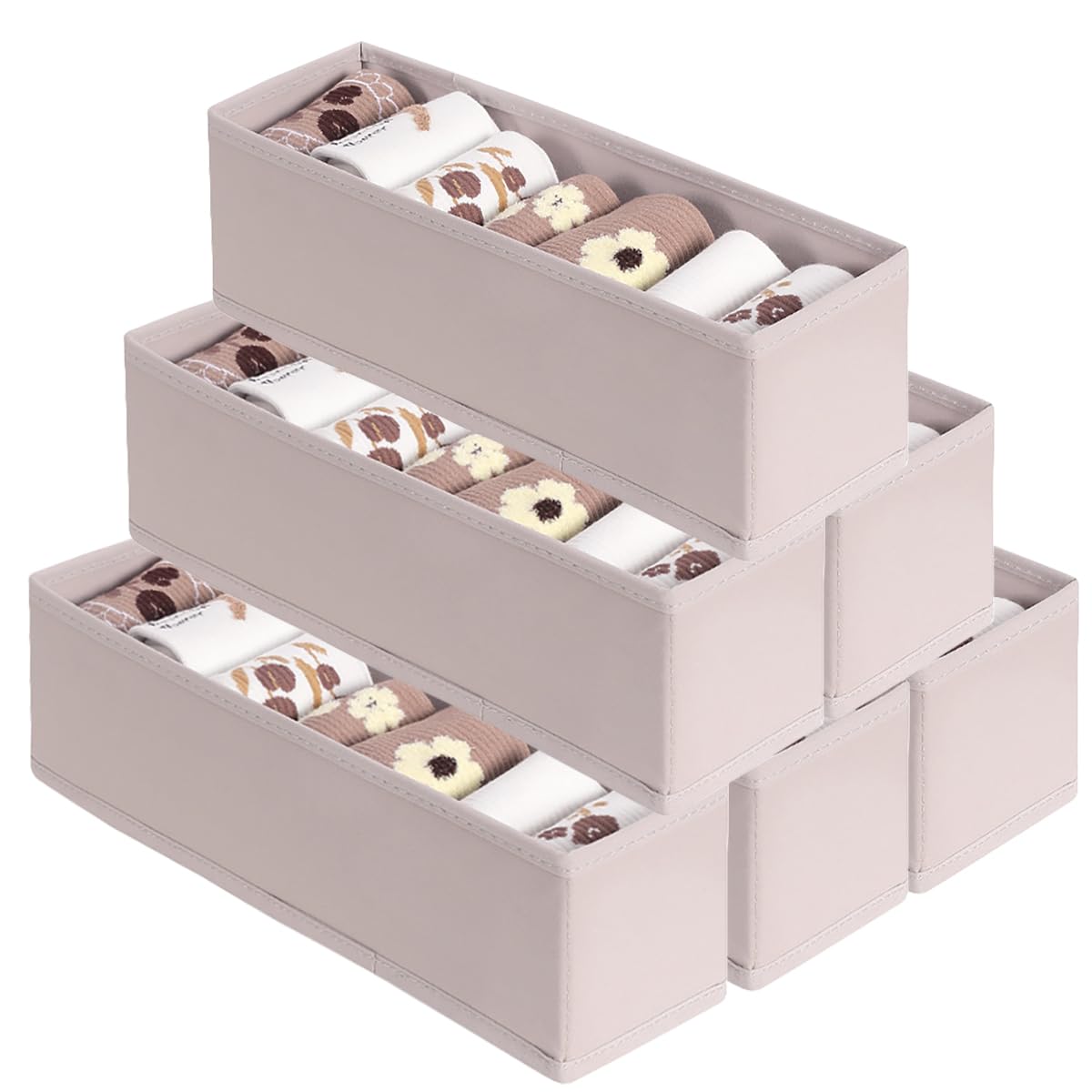 MURRI&MURRDI Mini Foldable Clothes Drawer Divider 6 Pack, Fabric Underwear Drawer Organizer, Small Wardrobe Sock Box