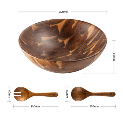 BF BILL.F SINCE 1983 Wooden Salad Bowl 30cm, Acacia Wood Salad Bowls Set, Large Salad Serving Bowl for Fruits Mixing Bowl with Servers-3-Piece Large