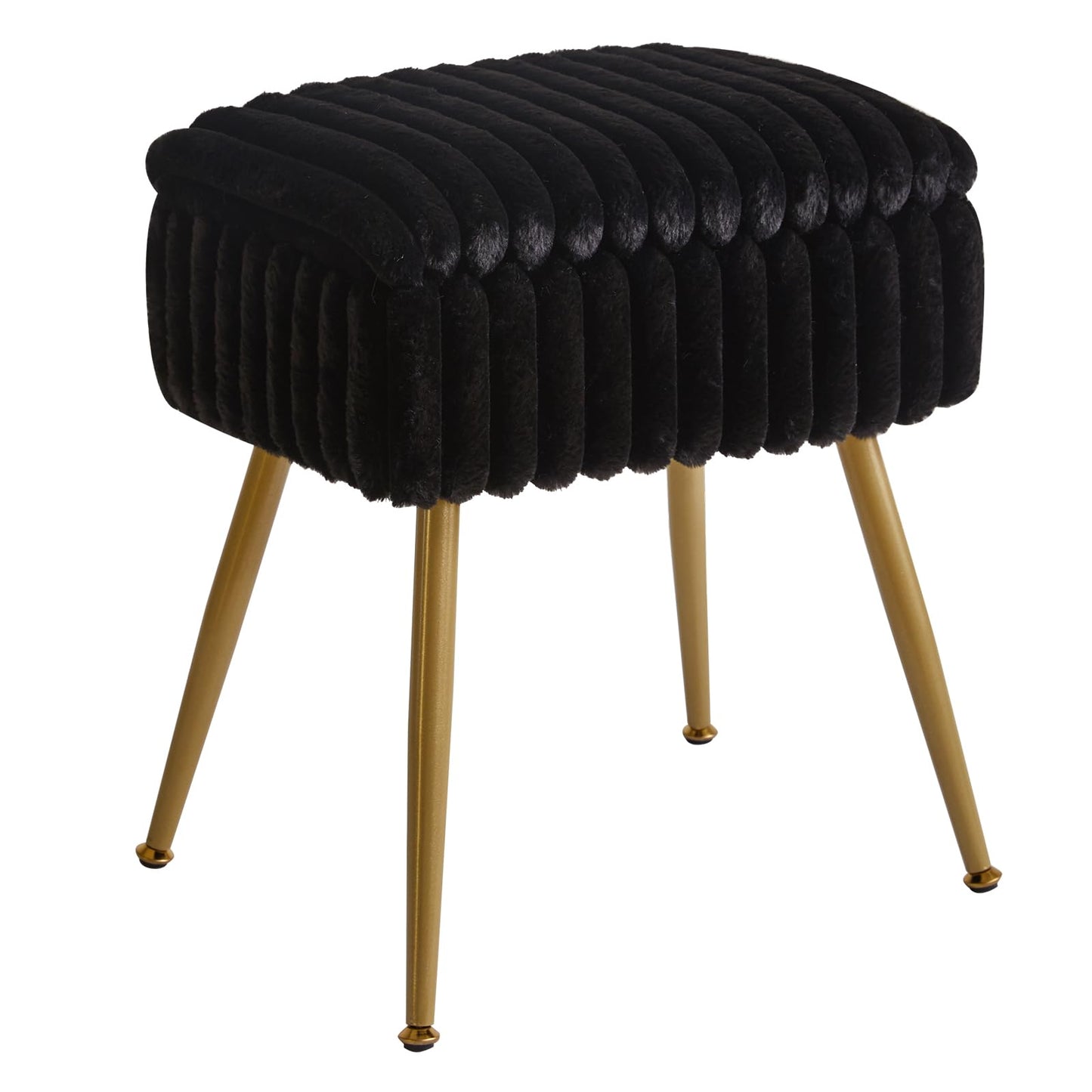 Aibiju Velvet Dressing Table Stool, Rectangular Vanity Stool with Storange, Make up Chair with 4 Metal Legs for Makeup Room, Bedroom, Black YD-MS151B