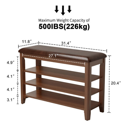 AQIMUELE Shoe Bench, Shoe Bench Storage with Seat, Wooden Shoe Rack 3-Tier, for Hallway, Entryway, Living Room, Bedroom, 80cm Walnut