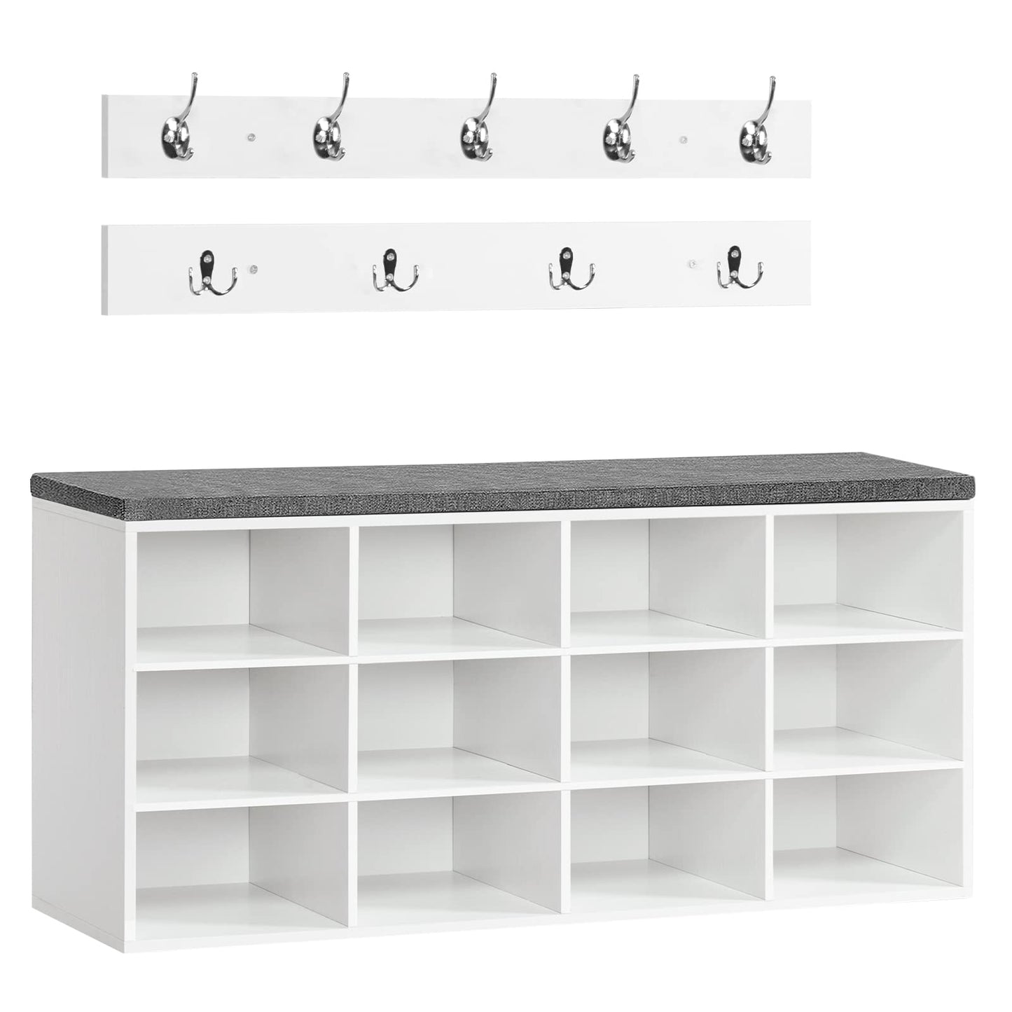 HOOBRO Shoe Storage Bench with Cushion and Coat Hooks, Shoe Rack Bench with Padded Seat, 100 cm Coat Rack for Hallway, 12 Compartments