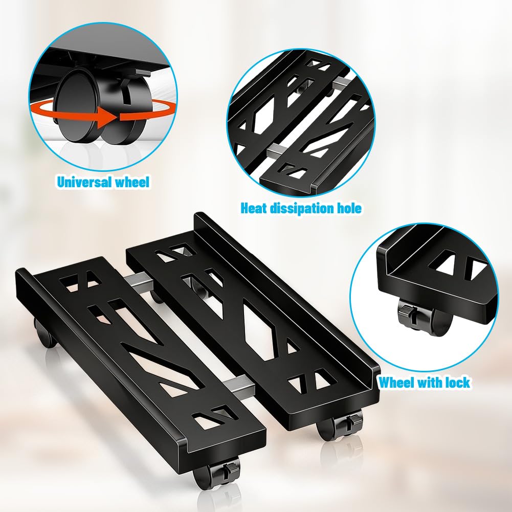 Ruioomeep PC Stand With Wheels, PC Tower Computer Stand, Mobile CPU Stand, Adjustable CPU Holder, With 4 Lockable Castors For Gamer, Home (Black)