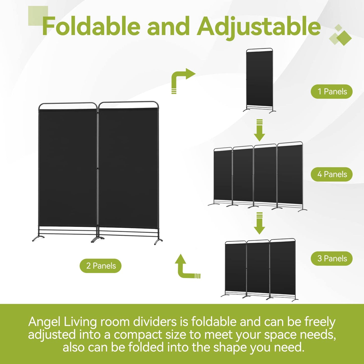 Angel Living 2 Panels Folding Room Divider, Privacy Screen Composed of Polyester Fabric and Sturdy Iron Frame