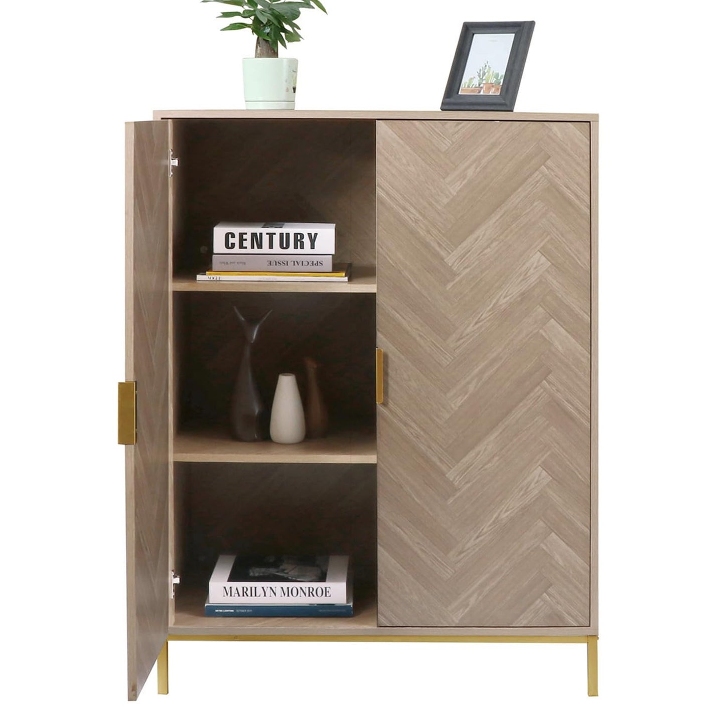 Yvsevnr Herringbone Sideboard Buffet Storage Cabinet Kitchen Cupboard