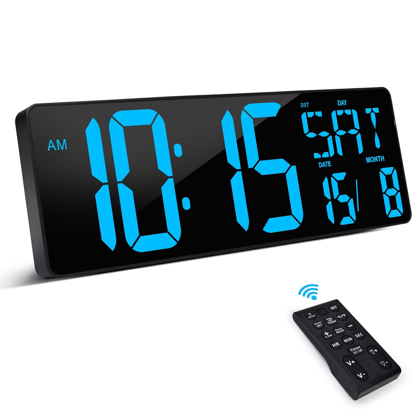 XREXS Large Digital Wall Clock with Remote Control, 16.5 Inch LED Large Display Count Up & Down Timer, Adjustable Brightness Alarm Clock with