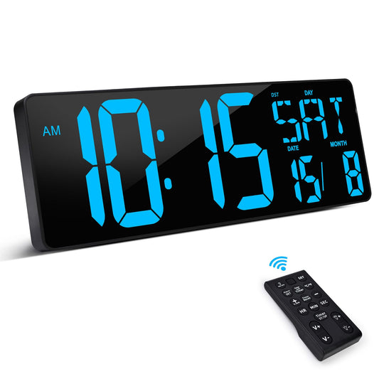 XREXS Large Digital Wall Clock with Remote Control, 16.5 Inch LED Large Display Count Up & Down Timer, Adjustable Brightness Alarm Clock with