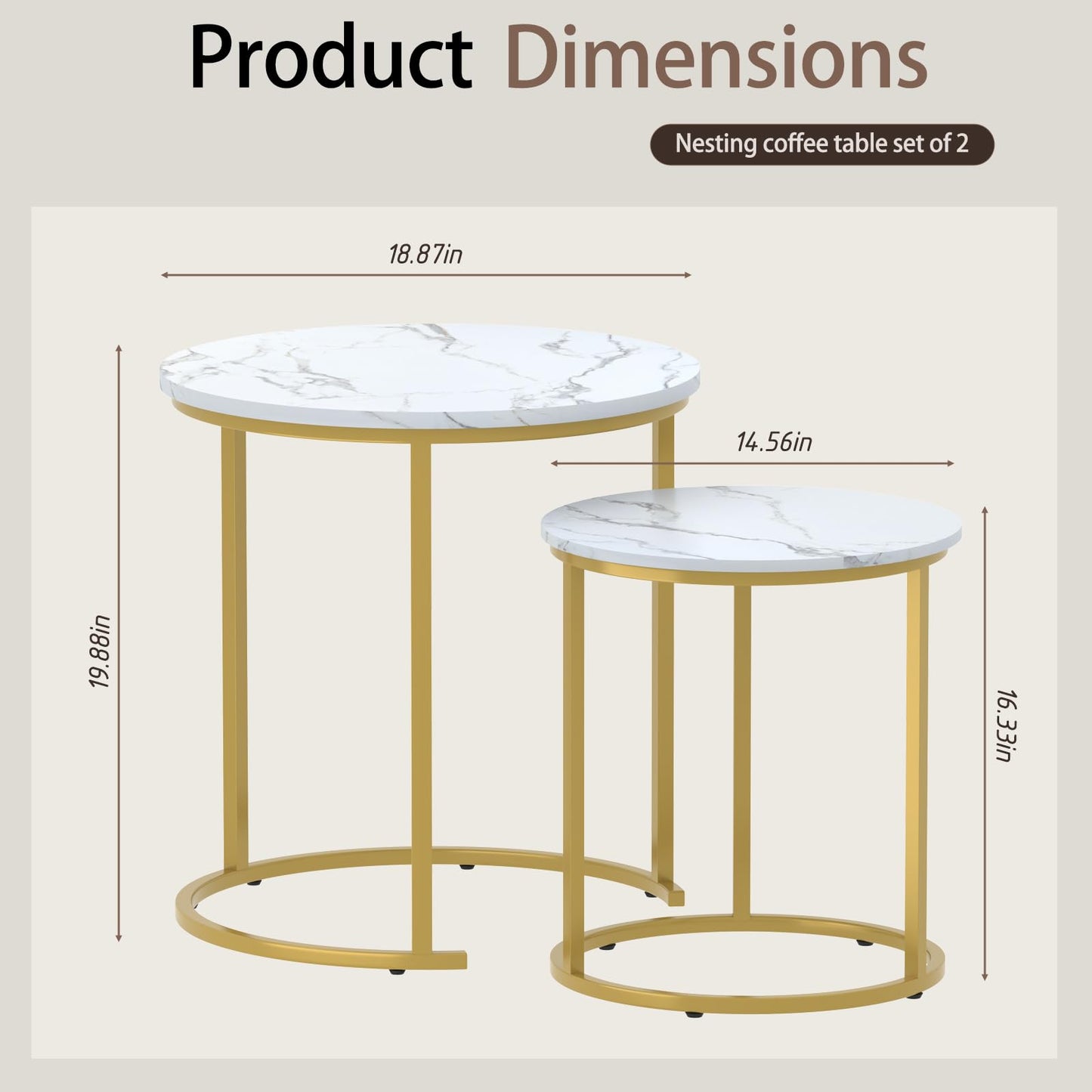 Garden 4 you Round Coffee Table for Living Room,White Nest of Tables Set of 2,Nesting Tables End Table for Living Room, Bedroom, Office, Balcony