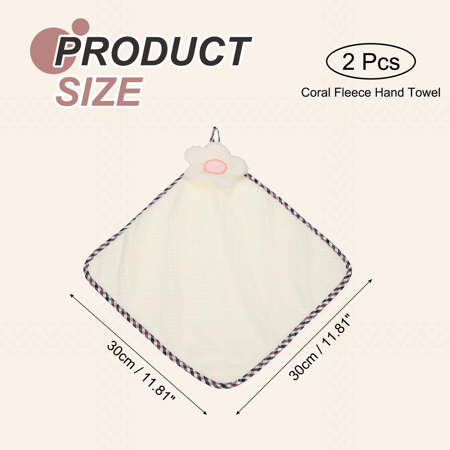 sourcing map 2Pcs Hand Towel, Soft Coral Fleece Hand Towels with Hanging Loop Decorative Flower Pattern Quick-Drying and Washable for Home Bathroom