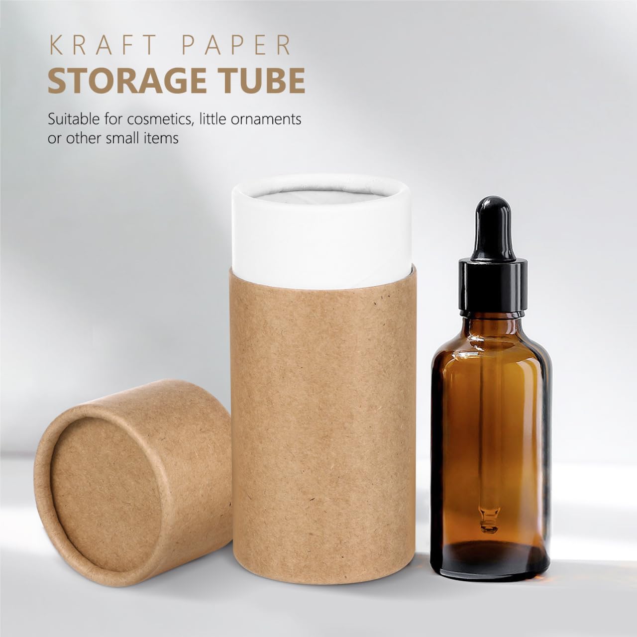 HEALLILY 10Pcs Kraft Paperboard Tubes, Paper Essential Oil Bottle Storage Boxes With Lid, Cylinder Packaging Box for Cosmetic Tea Small 50ml