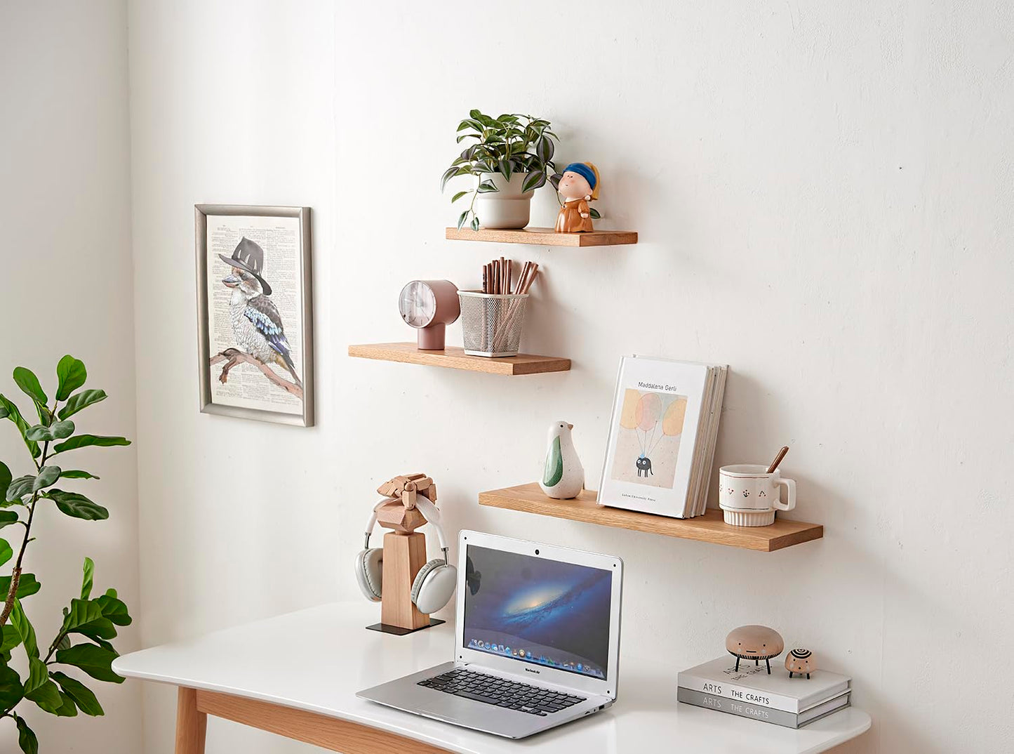 OAKERLAND Oak Floating Shelf, 90cm Wall Shelf Solid Wood, Display Wooden Ledge Wall Mounted for Bedroom, Living Room, Kitchen, Office, Laundry etc