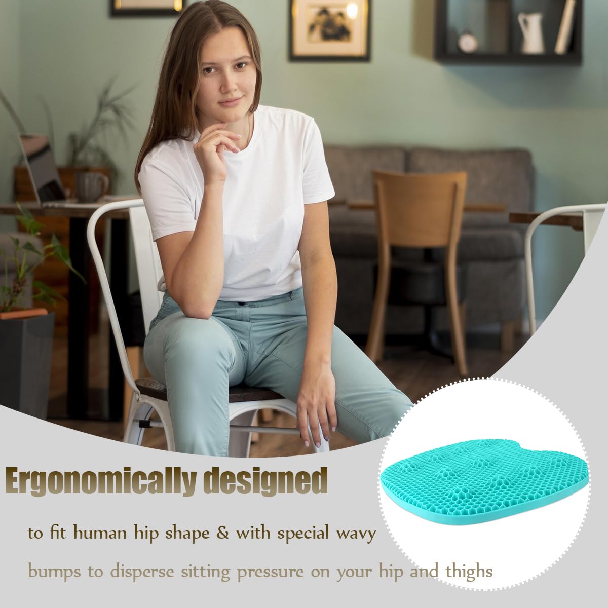 Honeycomb Gel Seat Cushion Wavy Bump Design 17x16-Inch Large Cooling Sitting Pillow for Long Sitting, Pain Relief Cushion for Wheelchair