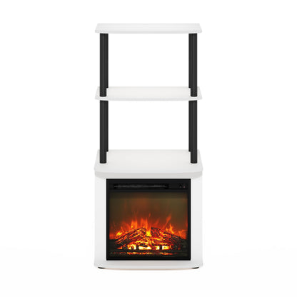 Furinno Turn-N-Tube 2 Tier Side Table Display Stand with Fireplace Insert, Plain White/Black