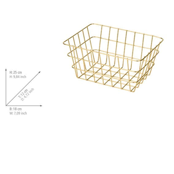WENKO Viana Glamorous Storage Basket for Bathrooms, Guest Toilet and Home, Gold, 18 x 25 x 12 cm