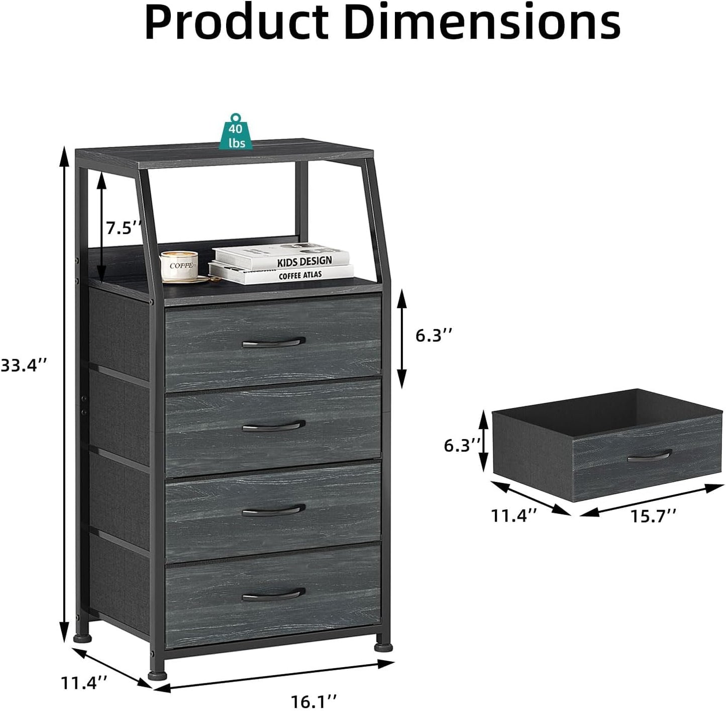 CAIYUN Chest of Drawers Bedroom with 4 Drawers, Small Fabric Dresser with Shelf, Fabric Dresser for Entryway Hallway Living Room