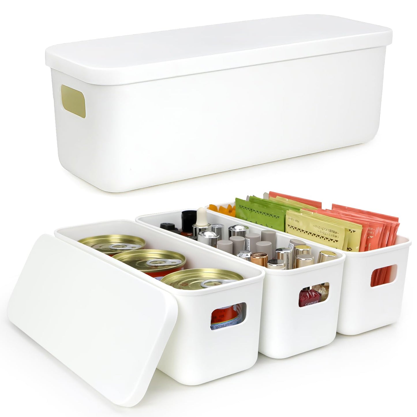 10cm Wide Narrow Plastic Small Storage Boxes with Lids 4 Pcs Long Slim 2.2L