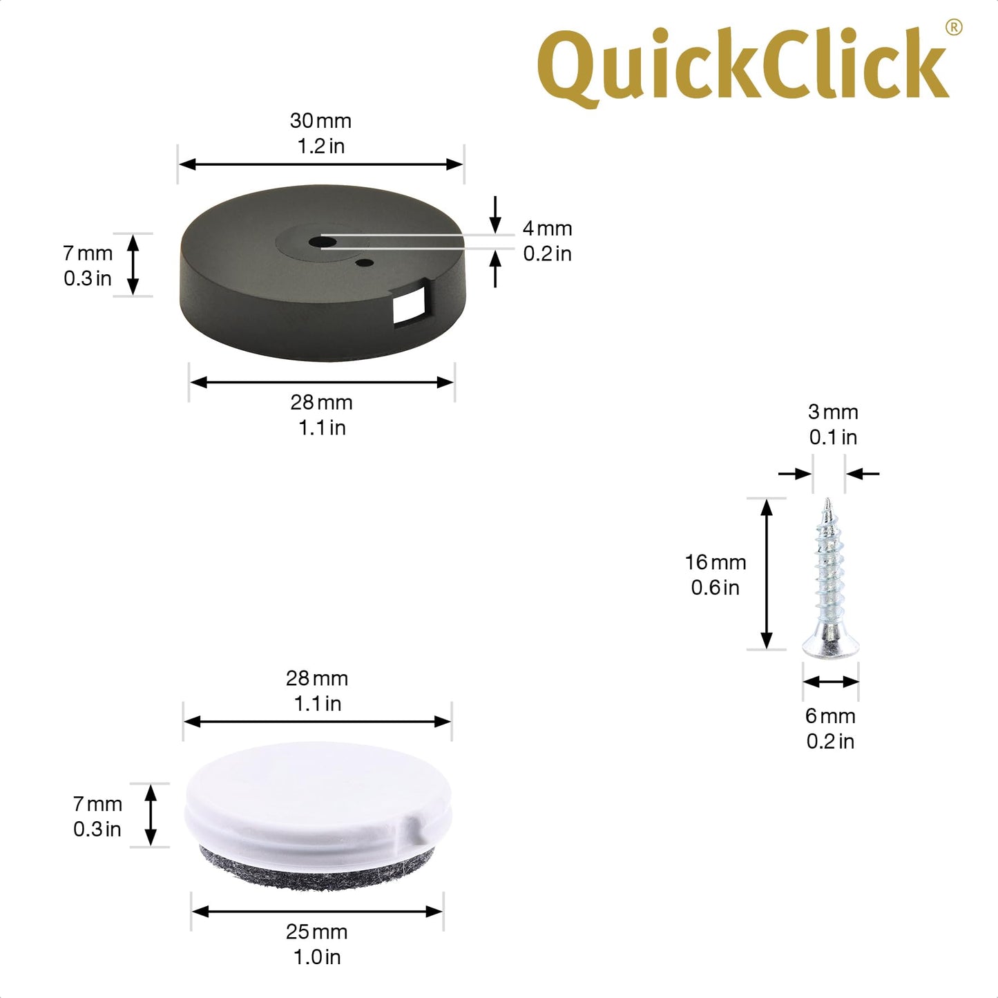 WAGNER QuickClick® Furniture glider set - DUO - reversible wool felt + plastic I 4x base + 4x reversible and replaceable insert - ULTRASOFT + HYPER