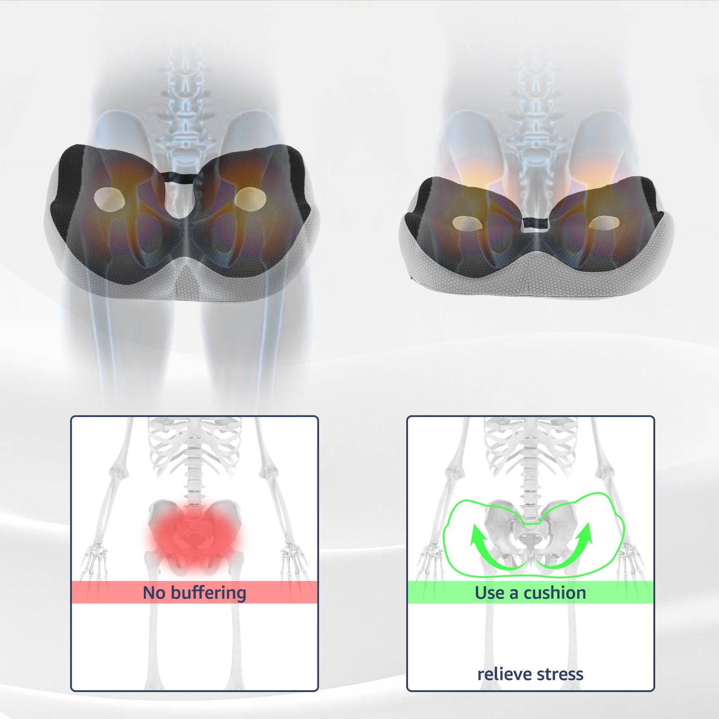 Coccyx Cushion for Tailbone Pain, Adjustable Memory Foam Non-Slip Seat Pads, Ergonomic Seat Cushion, Coccyx Pain Relief Cushion for Office Chair