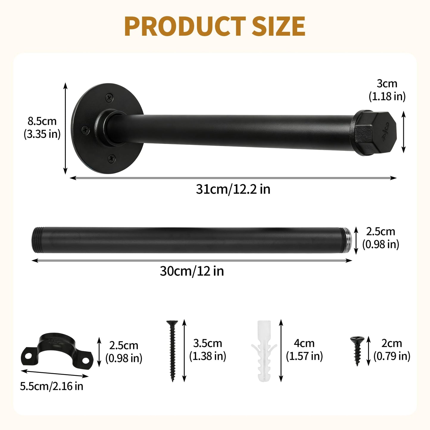 aleawol 8pcs Industrial Pipe Clothes Bar 12 Inch Wall Mounted Clothing Rack
