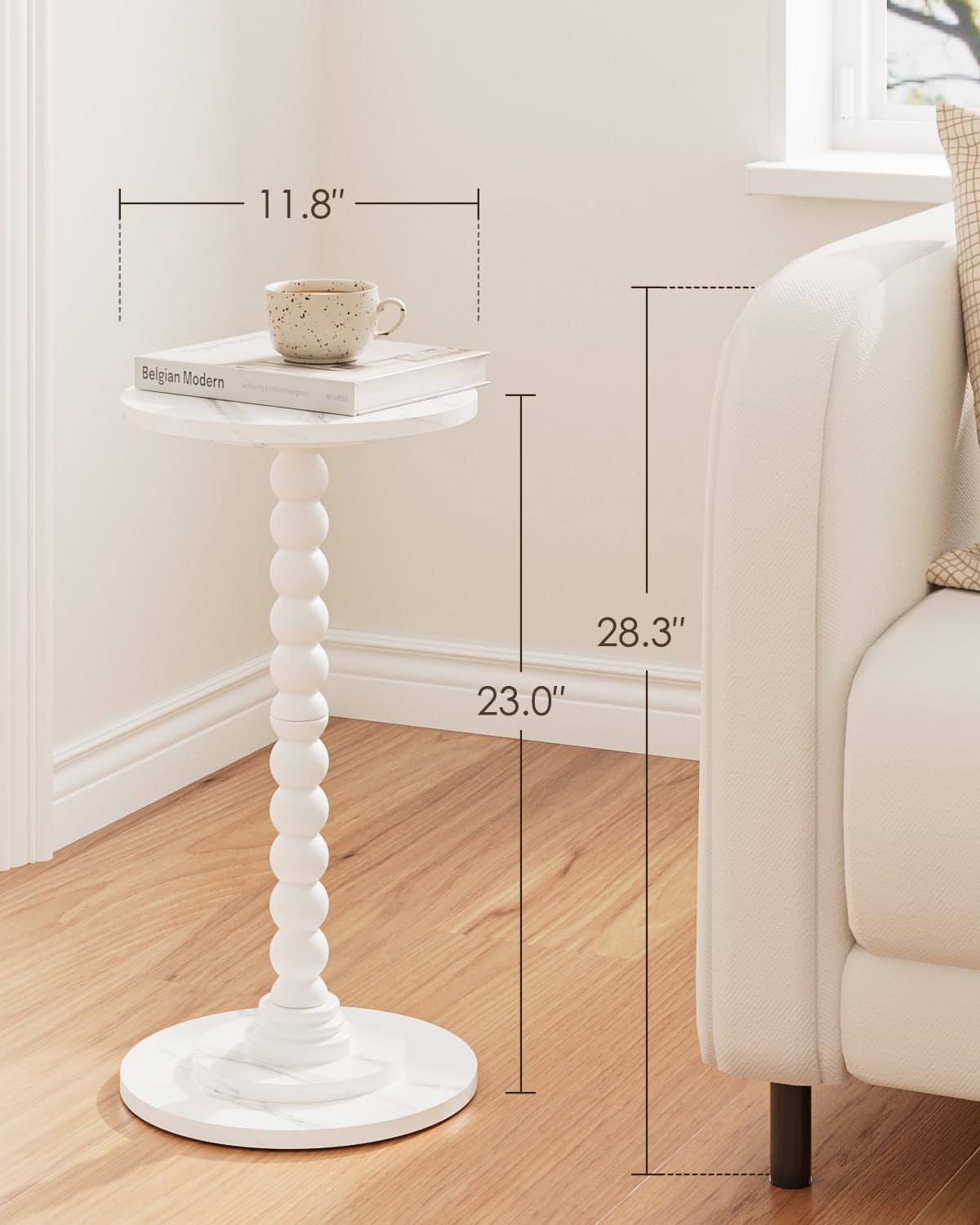 Apetaccat Round Side Table, Drink End Table with Solid Wood Leg, Small Side Tables for Living Room, Bedroom, Study, White