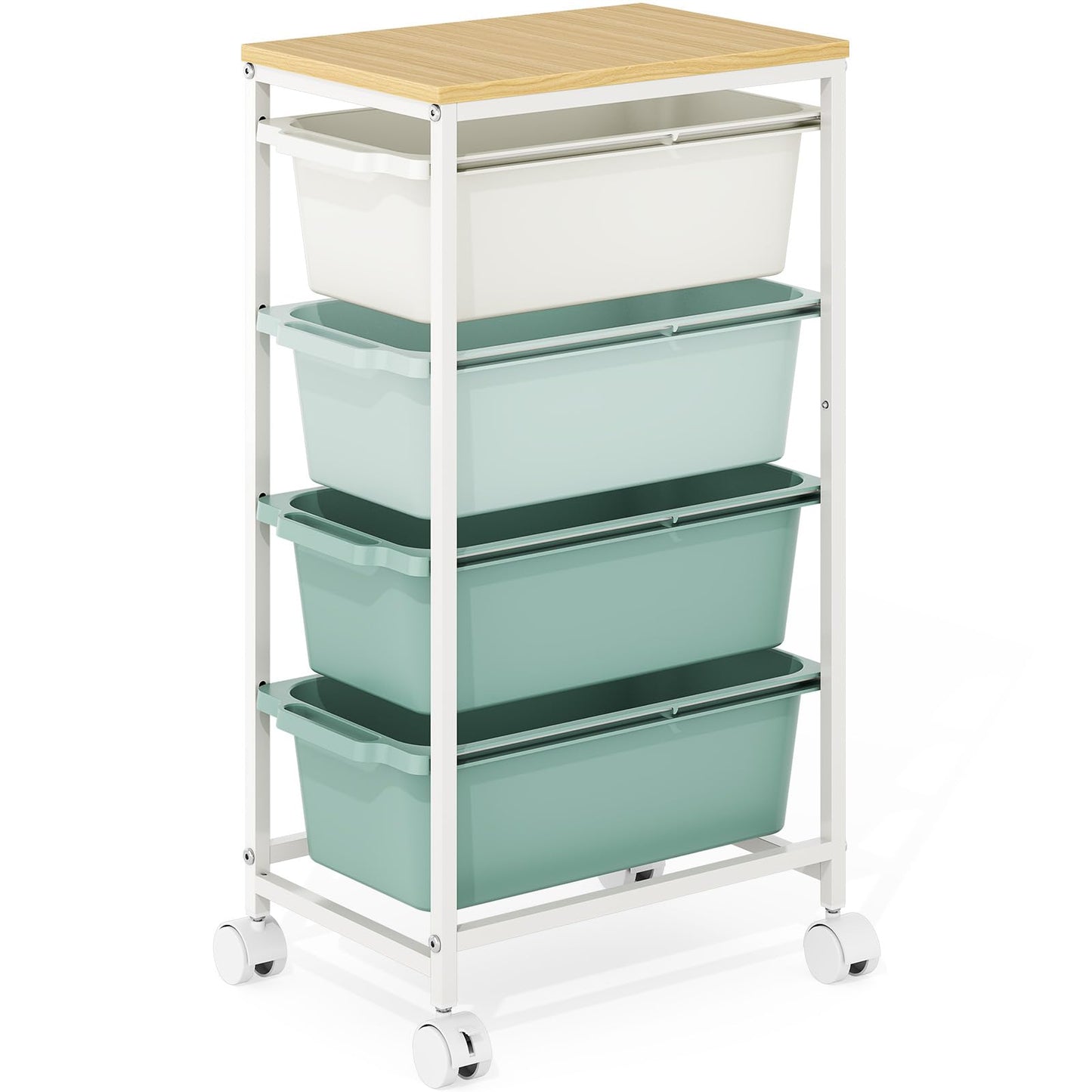 KINGBOARD 4 Drawers Storage Trolley on Wheels, Green