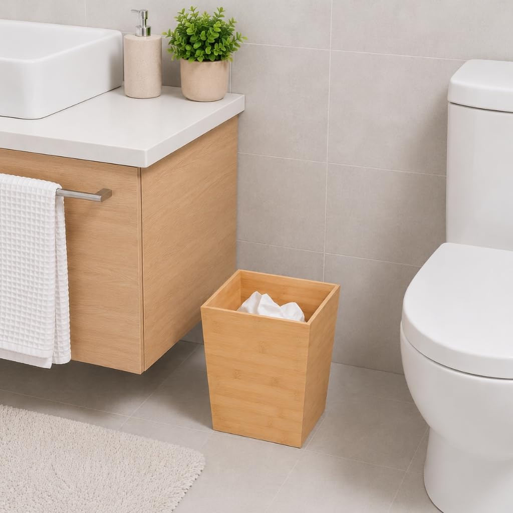 woodluv Trash Can Waste Bin Paper Bin, Wastebasket Wooden Rubbish Trash Can for Home or Office