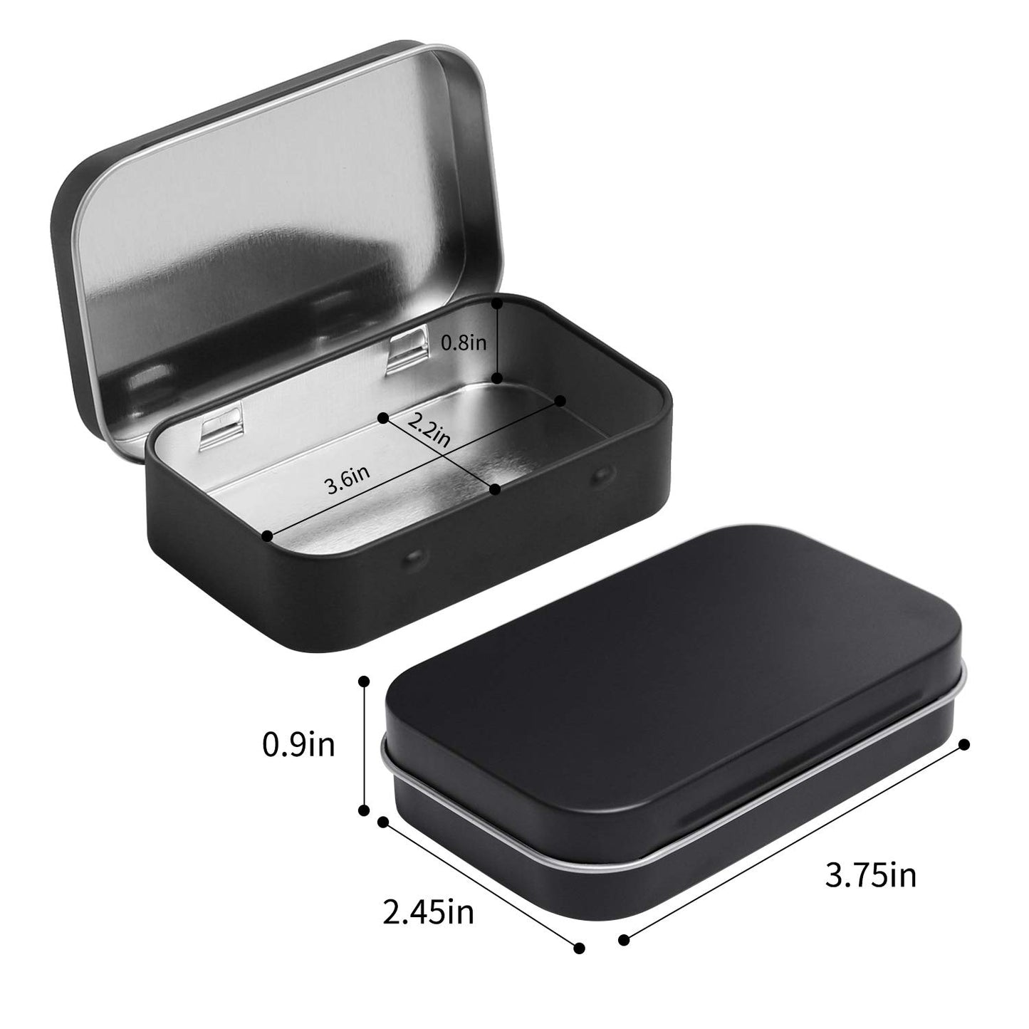 Tamicy Metal Rectangular Hinged Tins - Pack of 40 Matte Black Mini Portable Box Containers Small Empty Storage Tins with Lids Home Organizer Kit for