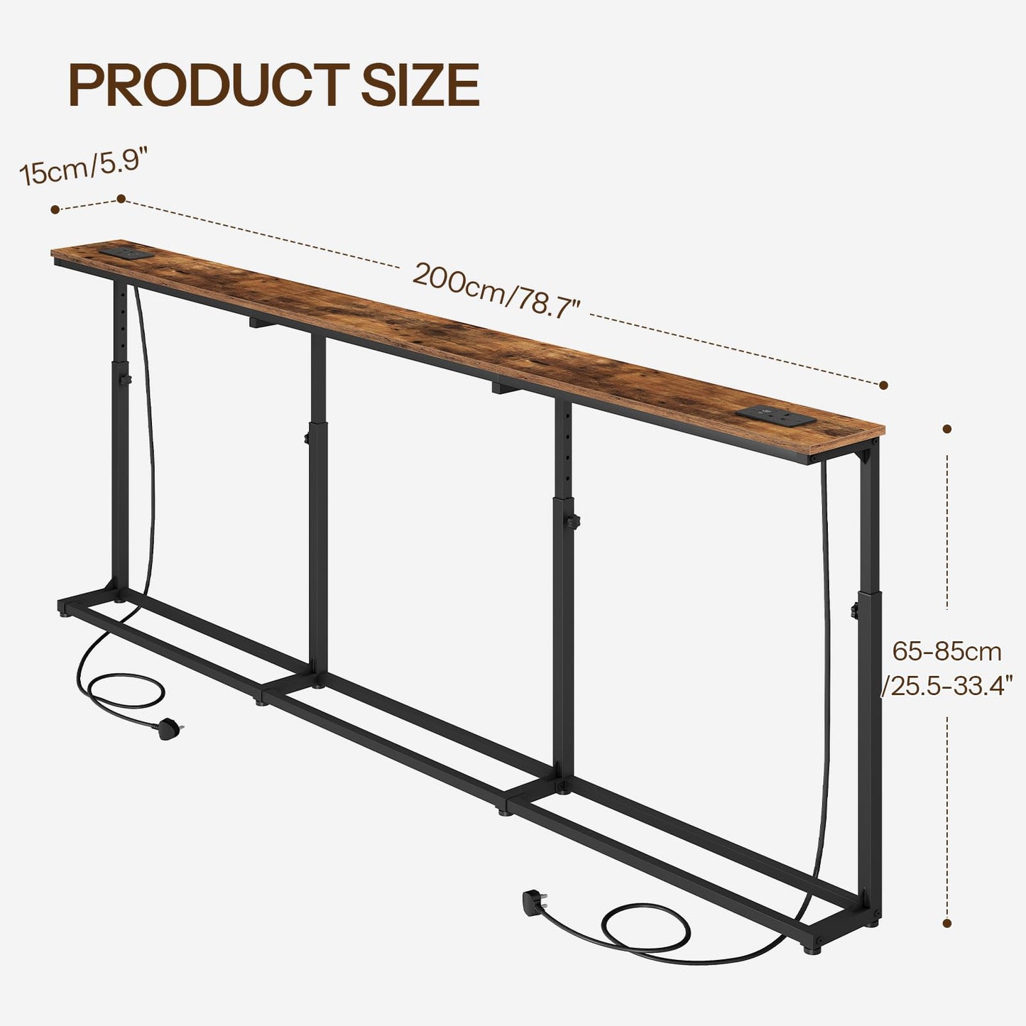 HOOBRO 200 cm Long Behind Sofa Console Table with 2 Power Outlets