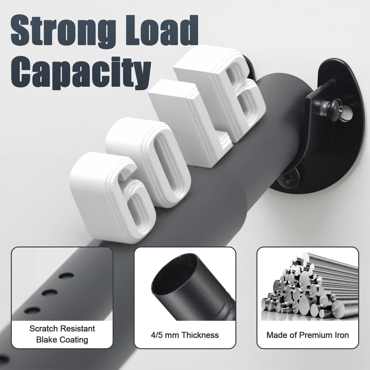 Closet Rods for Hanging Clothes, 40 to 212cm Adjustable Metal Closet Rod, Heavy Duty Extendable Wardrobe Rod