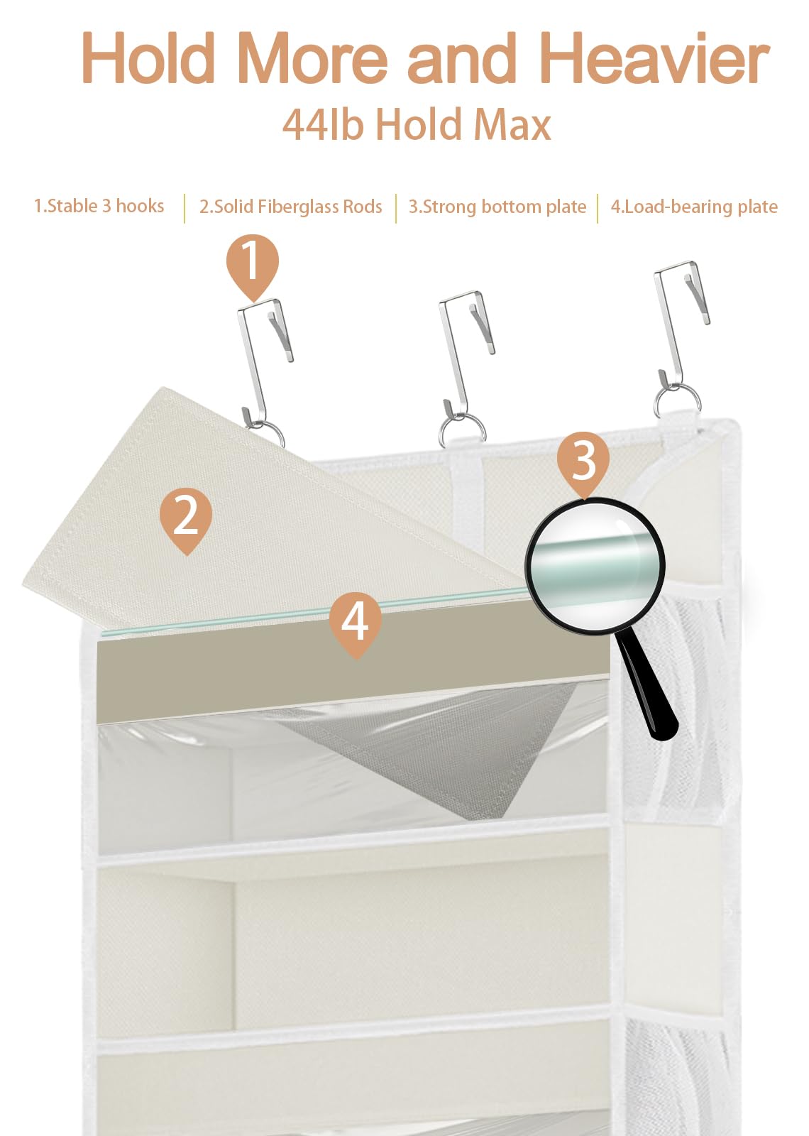 TAHAVICE Baby Over Door Storage with 5 Pockets, 2 Pack - Back of Door Storage for Bedroom, Bathroom, Nursery, Baby Essentials for Newborn (Beige)