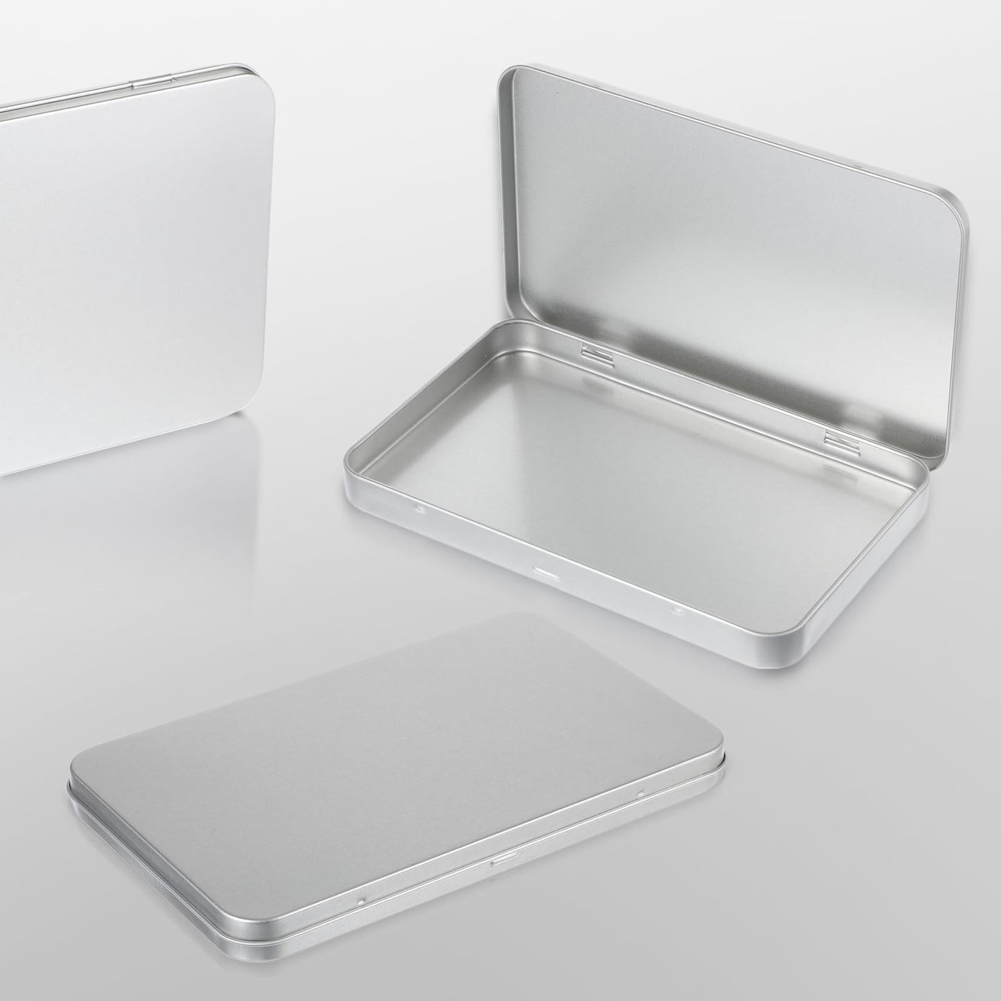 2 Pack Rectangular Metal Tin Box with Lid Metal Tins With Hinged Lid Portable Empty Box Container Storage Small Silver Storage Tin Case for