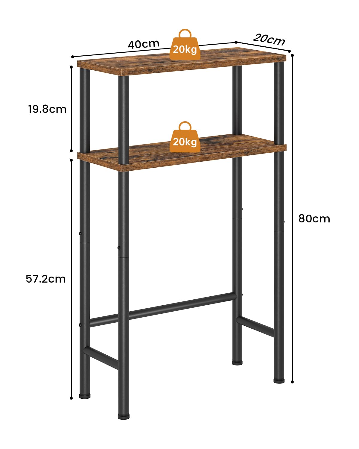 Asgolion Console Table, 2-Tier Slim Sofa Table, 40 x 20 x 80 cm