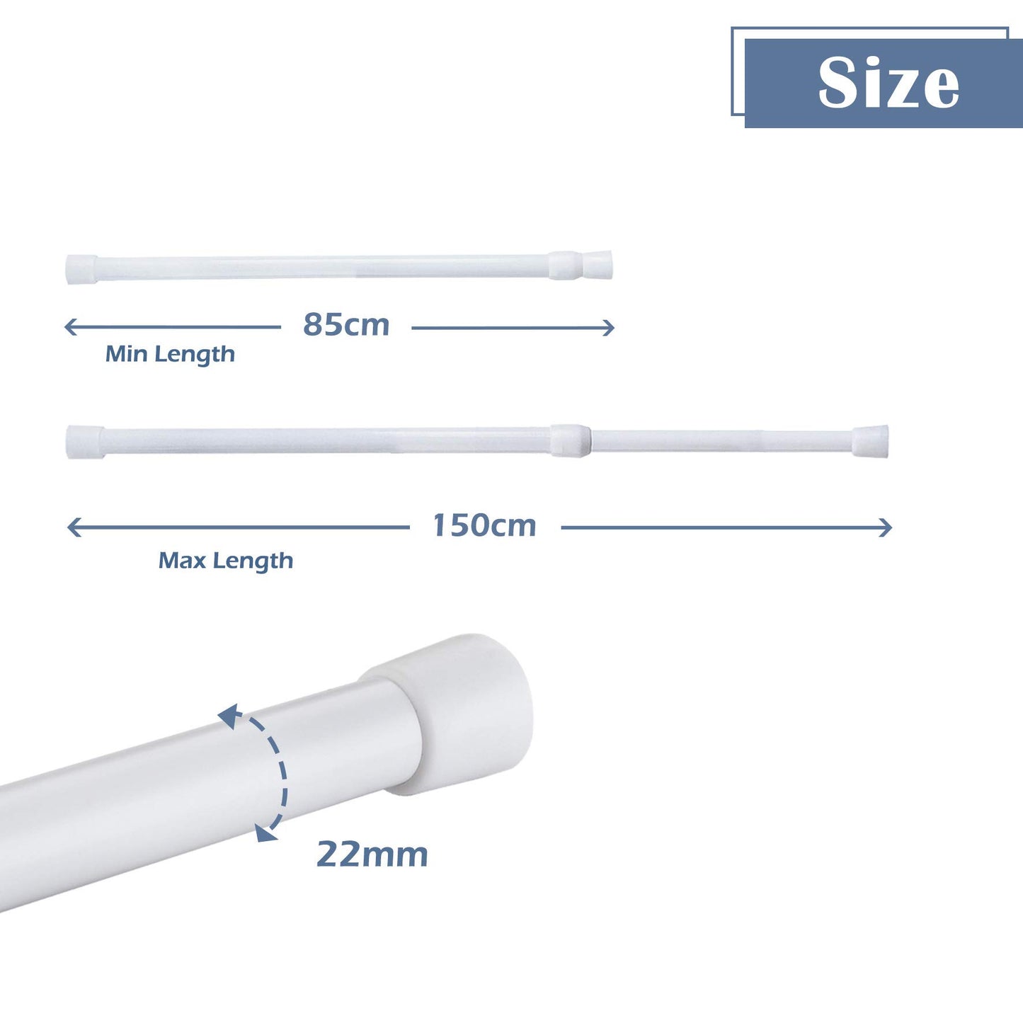 Extendable Curtain Pole Telescopic Curtain Rod Tension Pole,Length 85-150cm