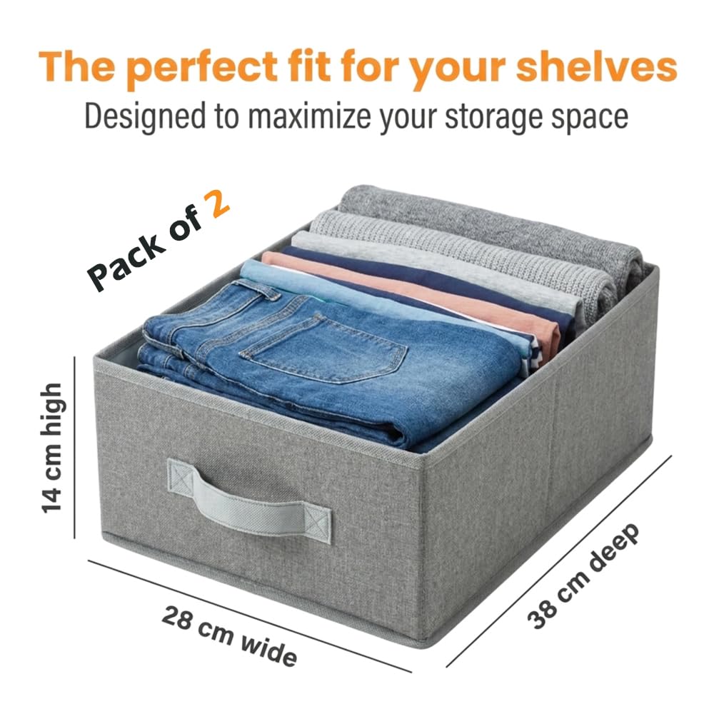 QINGGENG Wardrobe Storage Organiser with Handles, 2 Pack Foldable Clothes Drawer Organiser for Jeans, Trouser, Underwear, Socks, Bras