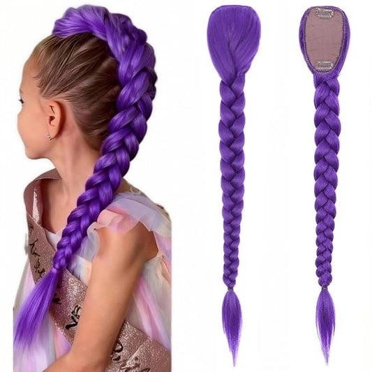 DAVBNM Long Purple Hair Extensions Pre Stretched Braiding Hair Extensions Synthetic Fiber Braid, 26" Purple Braiding Hairr, Easy Claw Clip Ponytail