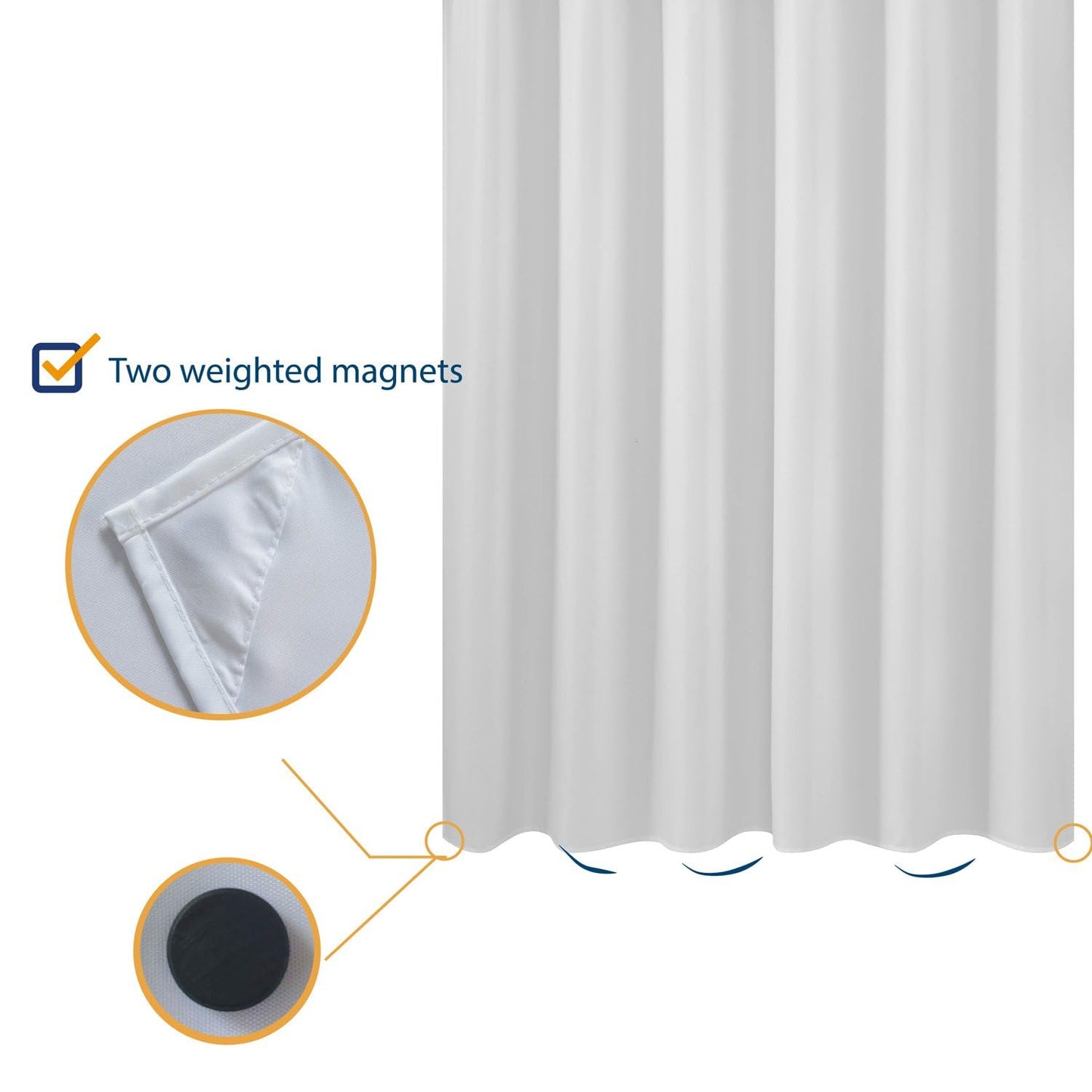 N&Y HOME Fabric Shower Curtain Liner 69 x 70 inches, Hotel Quality, Washable, Water Resistant White Spa Bathroom Curtains with Grommets, 69x70