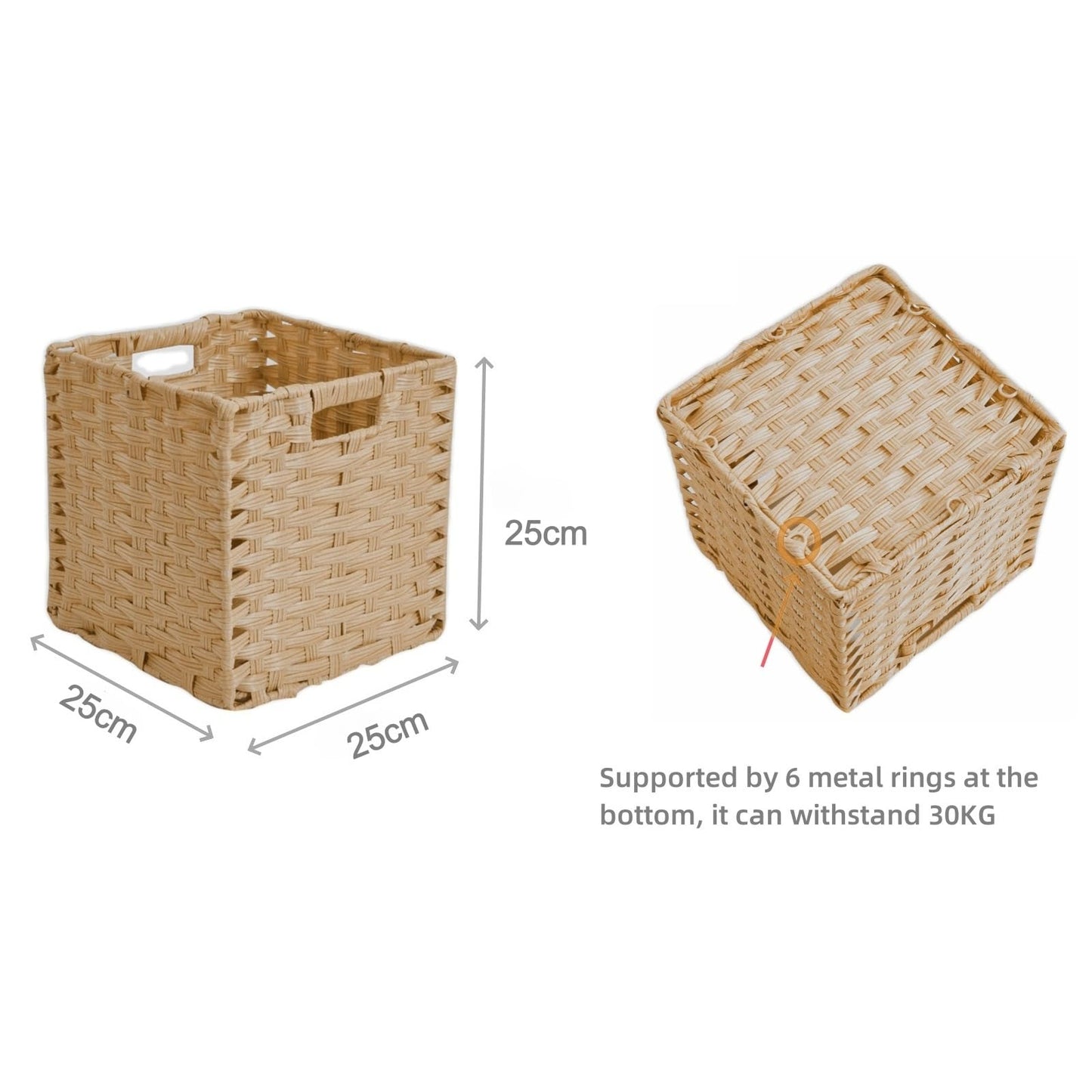SOCOHOME Cube Storage Box,25x25x25cm Faux Rattan Storage Basket for Toy Clothes Shelf Nursery Closet Waterproof, Non-Mouldy(Light Beige, 2 Pack)