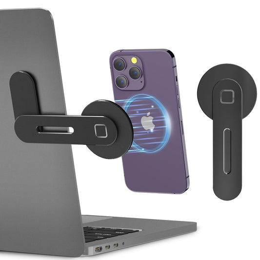 CloudValley Adjustable Laptop Stand, Magnetic Phone Holder, Aluminum Slim Computer Monitor Side Mount Clip for iPhone MagSafe Series & All Phones,