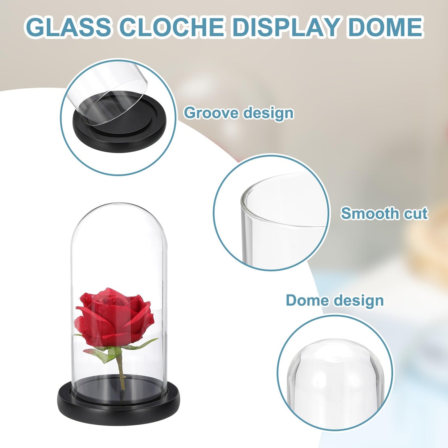 sourcing map Glass Cloche Display Dome, 7" x 3.5" Glass Dome Display Case Wood Base Tabletop Jar Case Decorative Bell Jar for Plant Home Decor Office