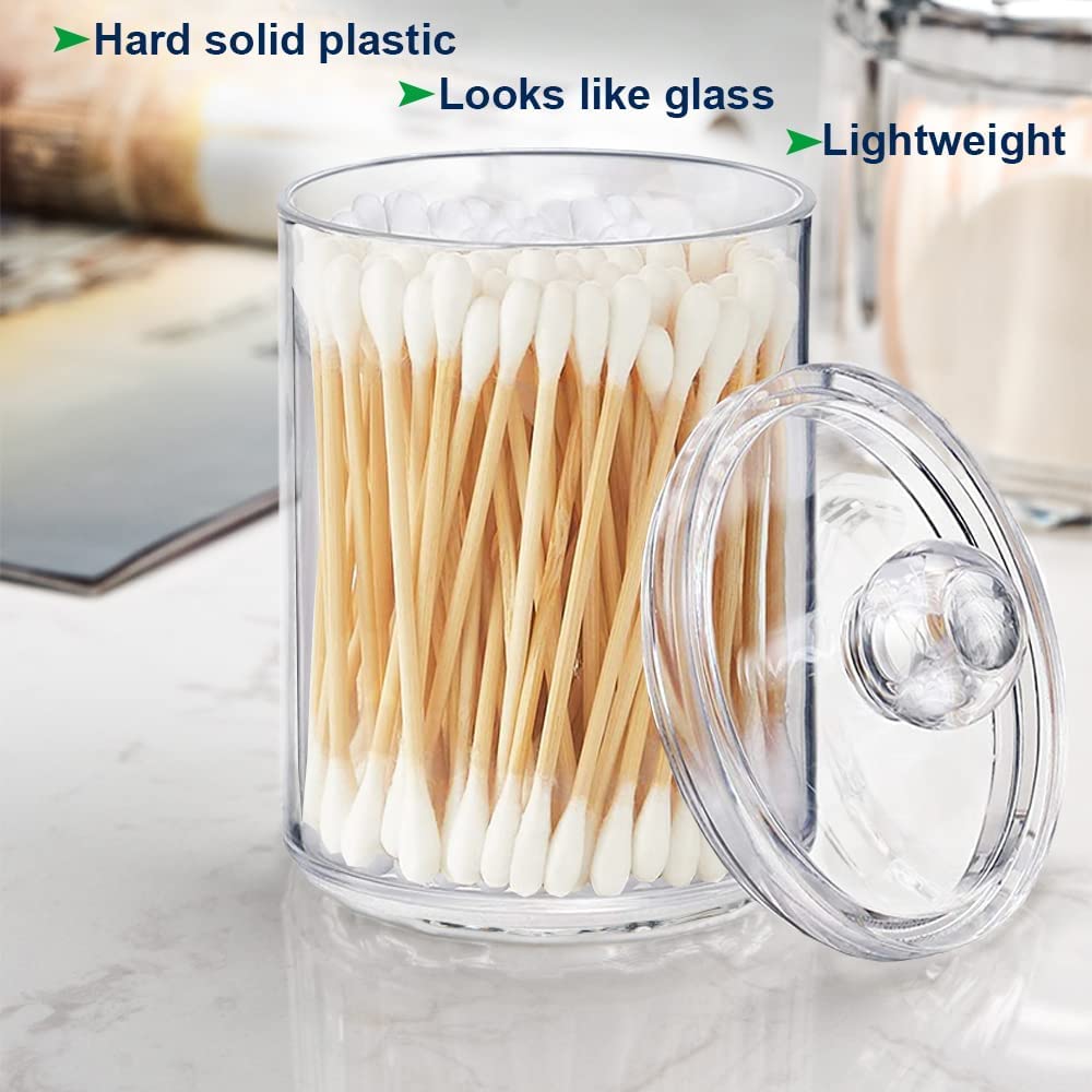 OWAYOTO Cotton Bud Holder 10 Oz Bathroom Jars with Lids Small Cotton Swab Ball Pad Holder Makeup Organizer Containers Dispenser for Cotton Ball Swab