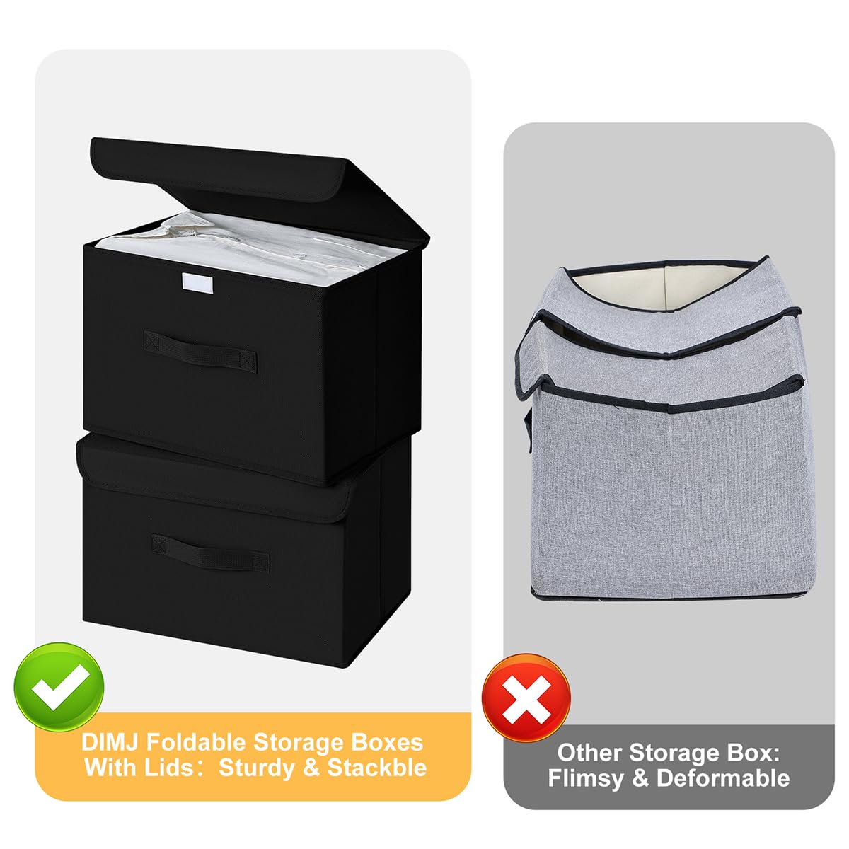 Homsorout Foldable Storage Boxes with Lids - Wardrobe Organiser Bin with Handle Fabric Basket Containers for Clothes, Book, Shelf, Office