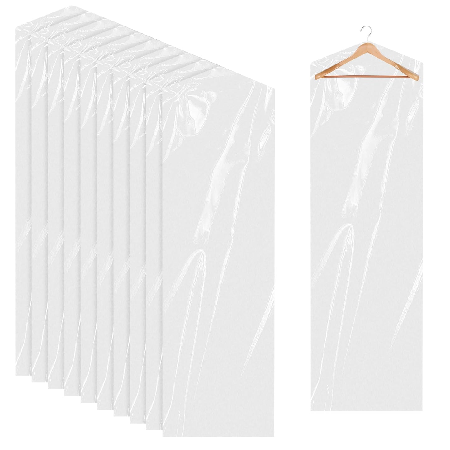 10Pcs Dry Cleaner Bags Plastic Clear Dress Bag 60x180 cm Long Dry Cleaning Bag for Clothes, Plastic Garment Bags for Hanging Clothes, Long Dresses