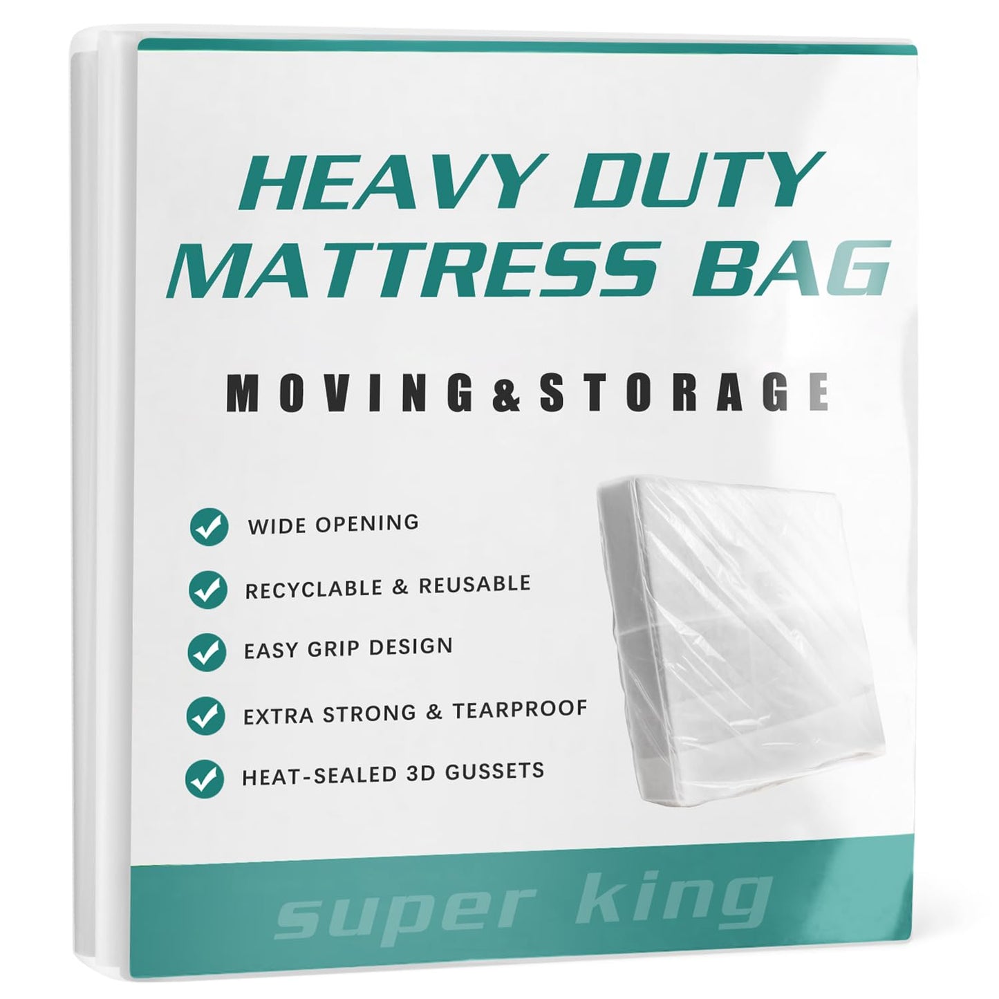Double Mattress Bag for Moving and Storage,Mattress Protector Storage Bag,Waterproof Mattress Storage Bag,Heavy Duty, Reusable, Tearproof (Super King)