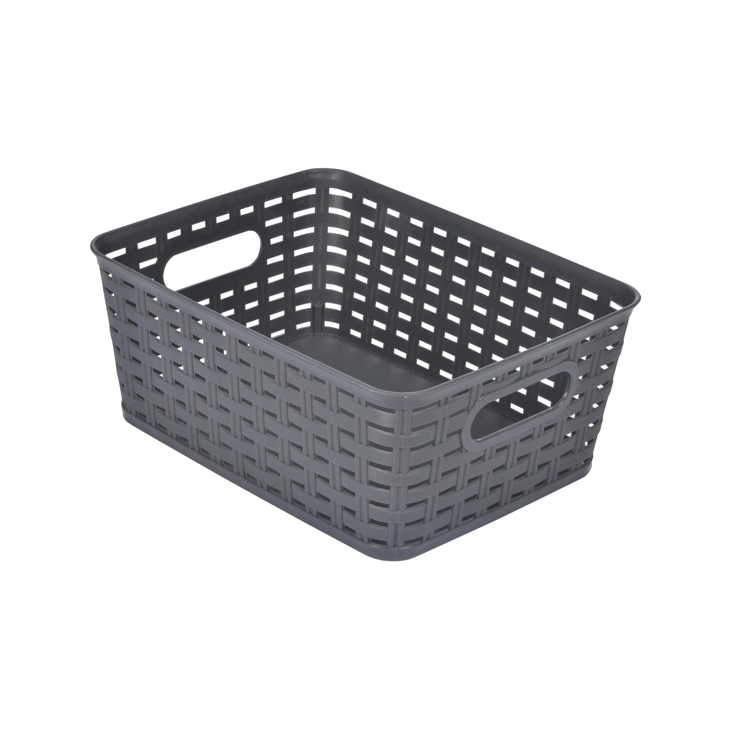 Homéa, Braided Plastic Basket 5L 25 x 19.5 x H 10 cm Anthracite