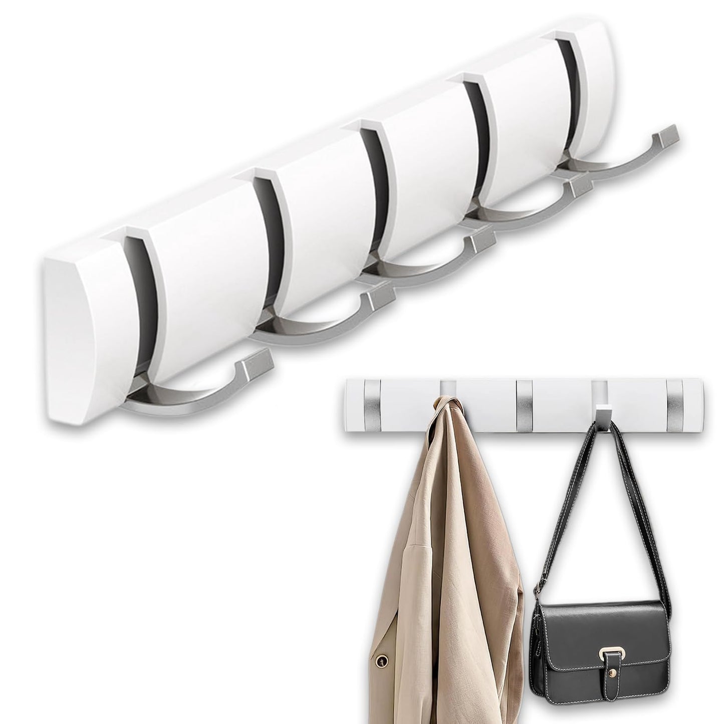 AONAT Coat Hooks Wall Mounted,Self-Adhesive Modern Wall Racks,Space-Saving Coat Hanger with 5 Retractable Hooks,Folding Metal Coat Racks for Hanging