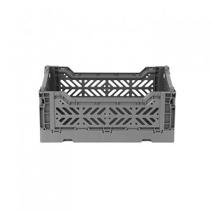 Ay-Kasa Folding Box, Sturdy Plastic Folding Box, Stackable, Stone Grey, Mini 27 x 17 x 11 cm