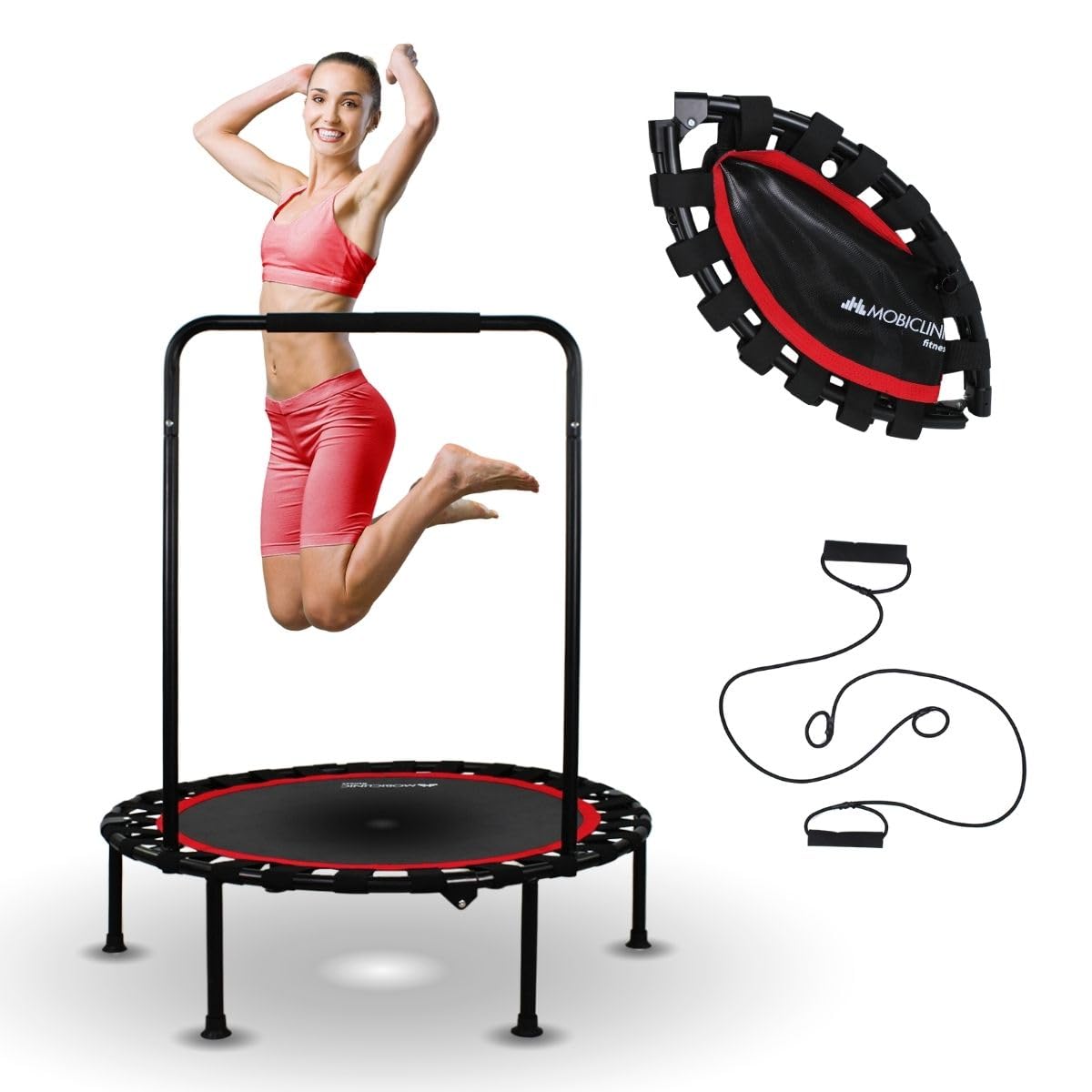 Mobiclinic?, Foldable Fitness Trampoline, 3,3 FT / 40 Inch, Indoor and Outdoor, Rebounder, Easy Assembly, 2 Resistance Bands, Mini Trampoline,