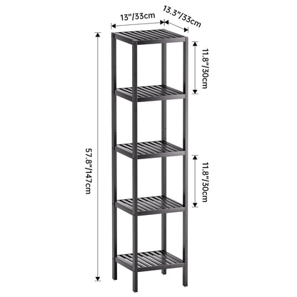 SMIBUY Bathroom Storage Shelf, 5-Tier Bamboo Rack Organizer, Multifunctional Shelving Unit for Living Room Bedroom Kitchen Black